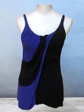 MagicSuit Blue Black Fly Away Drape One Piece Underwire Scoop Neck Swimsuit XS